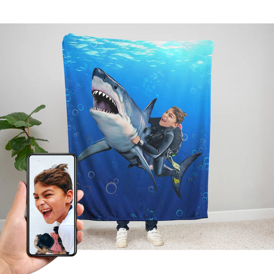 The Shark Rider Blanket Custom Gift For Kids at My Kid's Dream mykidsdream.com