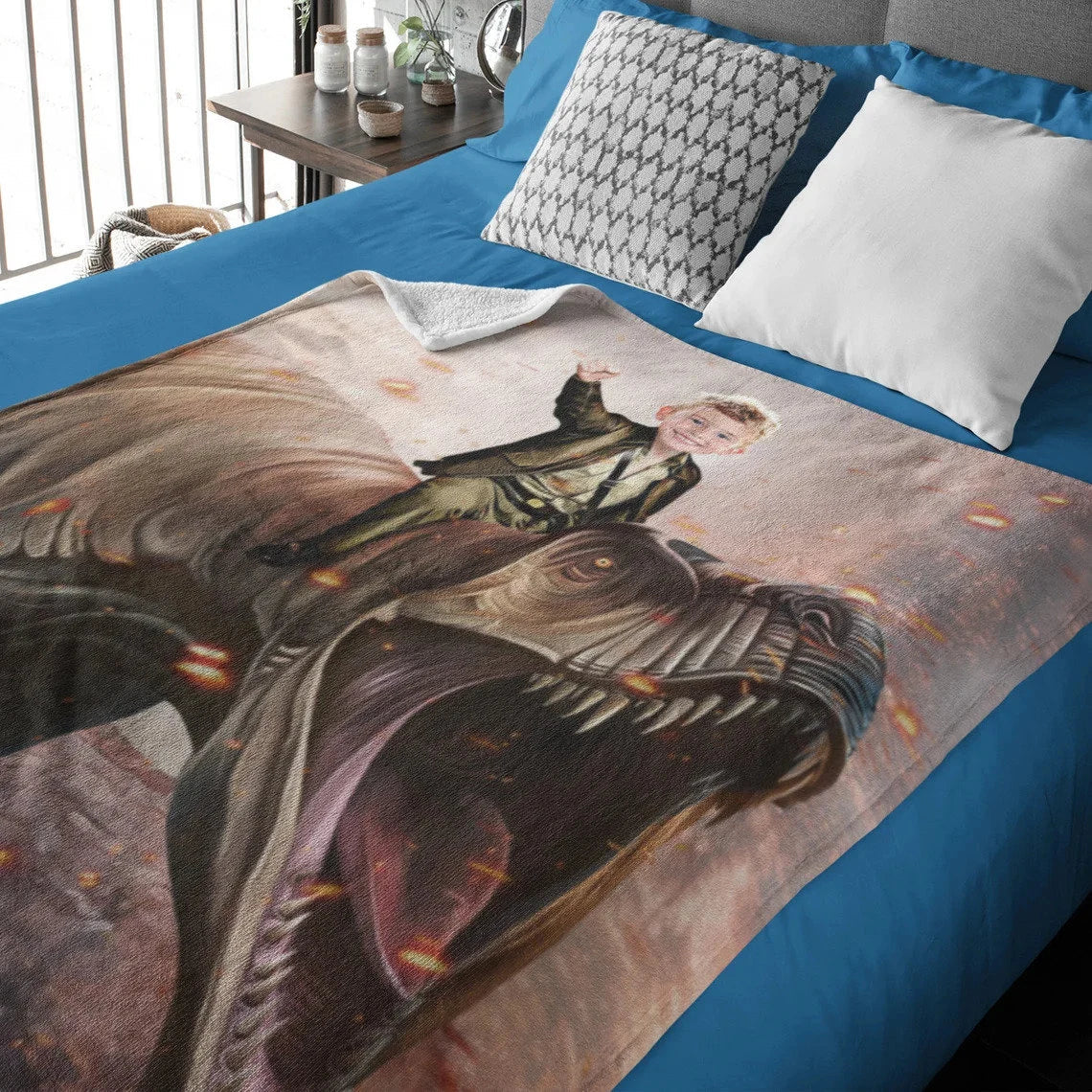 The T-Rex Rider Blanket Custom Gift For Kids at My Kid's Dream mykidsdream.com