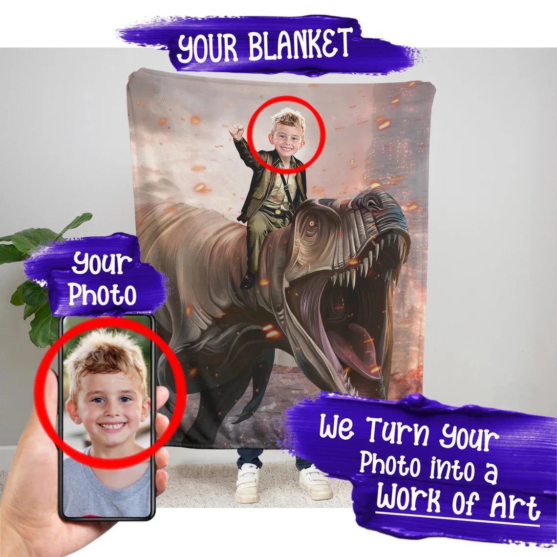 The T-Rex Rider Blanket Custom Gift For Kids at My Kid's Dream mykidsdream.com