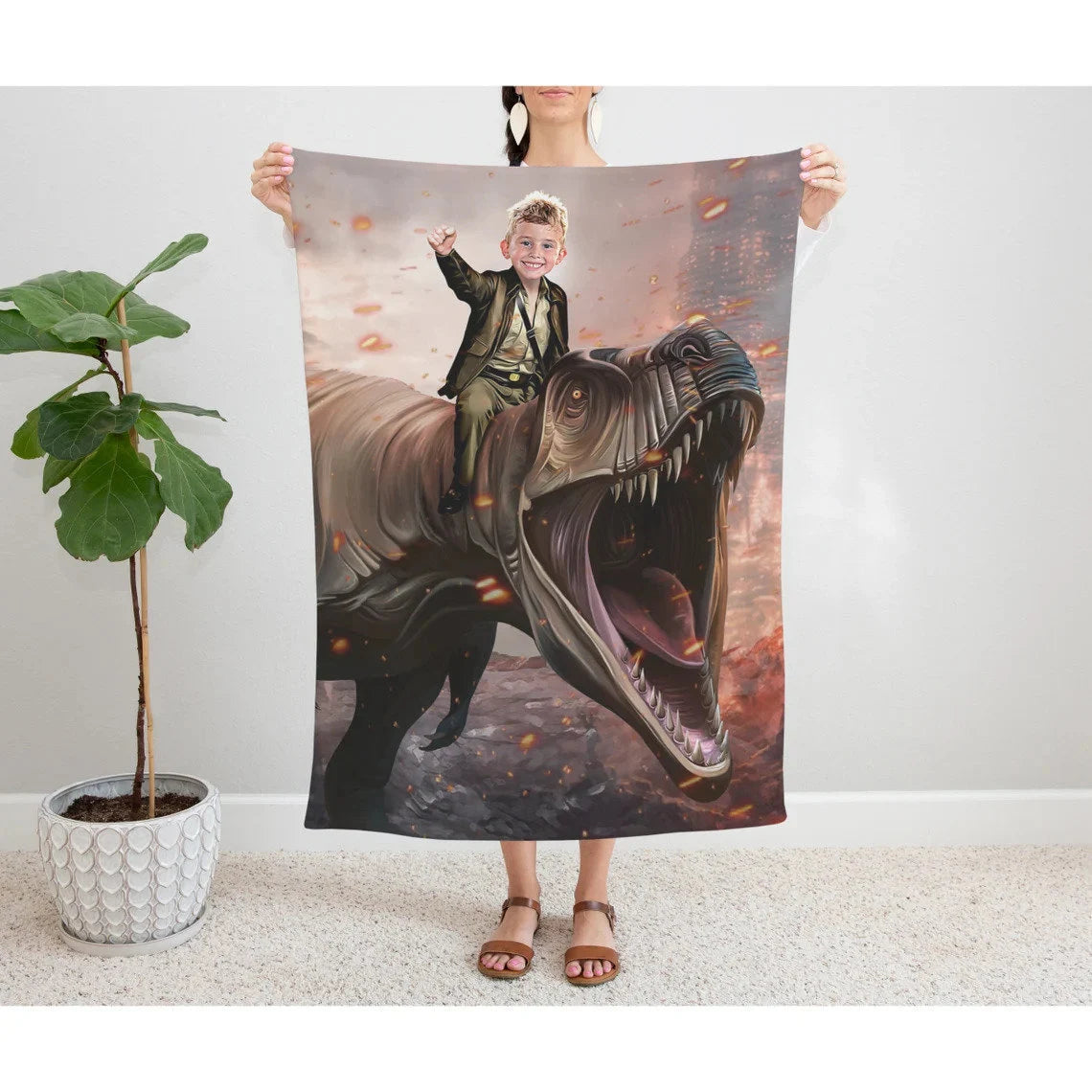 The T-Rex Rider Blanket Custom Gift For Kids at My Kid's Dream mykidsdream.com
