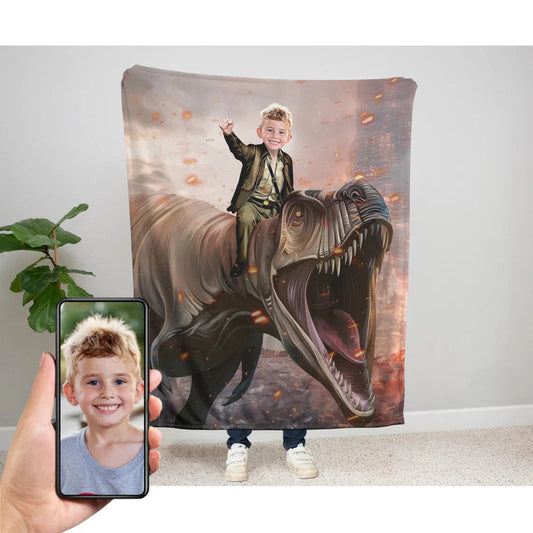 The T-Rex Rider Blanket Custom Gift For Kids at My Kid's Dream mykidsdream.com