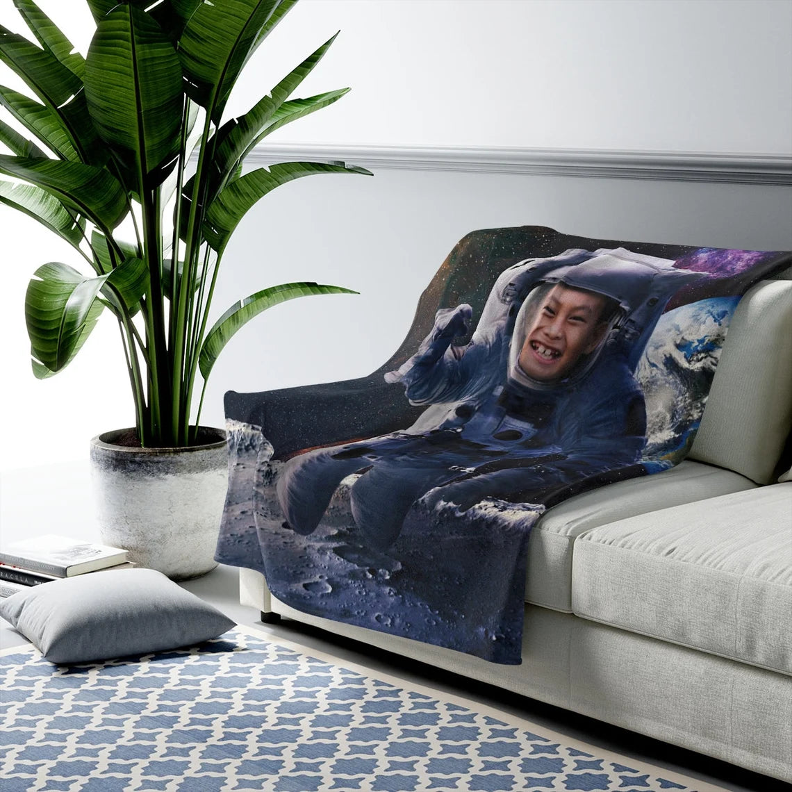 The Astronaut Over the Moon Blanket