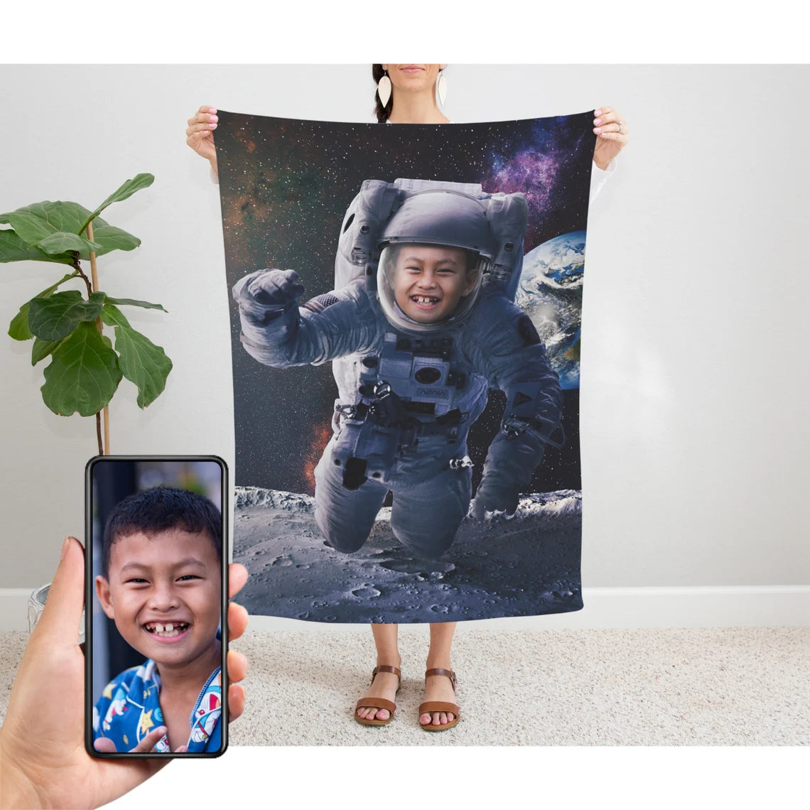 The Astronaut Over the Moon Blanket