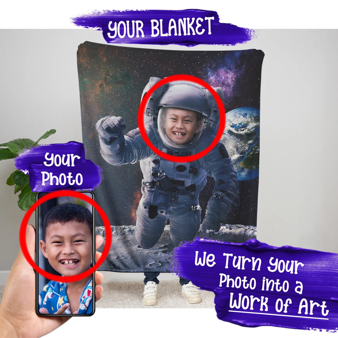 The Astronaut Over the Moon Blanket